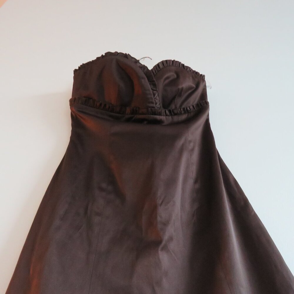 VINTAGE Y2K RW & CO Espresso Brown Satin Sweetheart Tulle Dress Goth - Size US 0 - Picture 8 of 15